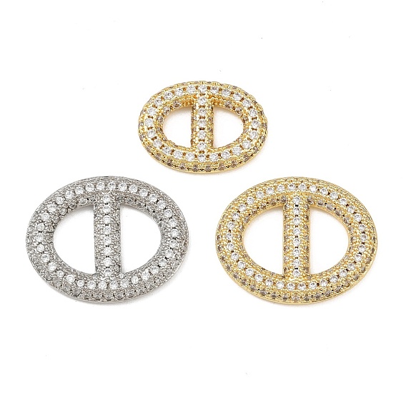 Подвески-соединители из латуни с микро-паве и прозрачными фианитами, овальные