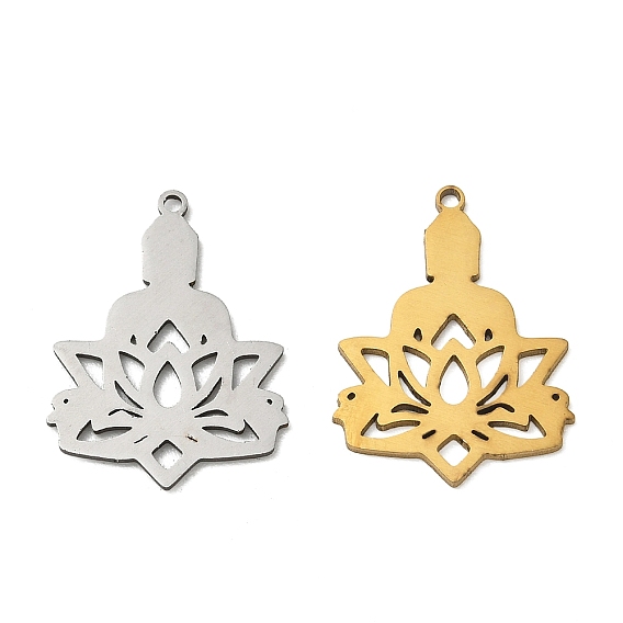 201 Stainless Steel Chandelier Component Links, Buddha Lotus Charms