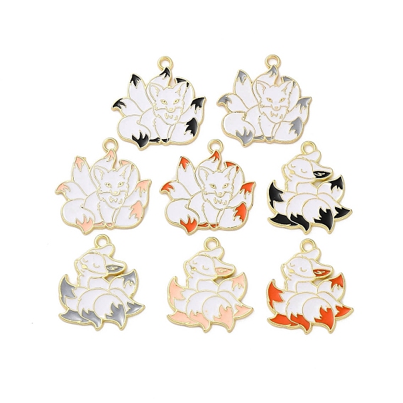 Подвески из эмали и сплава, золотые, оберег девятихвостой лисы