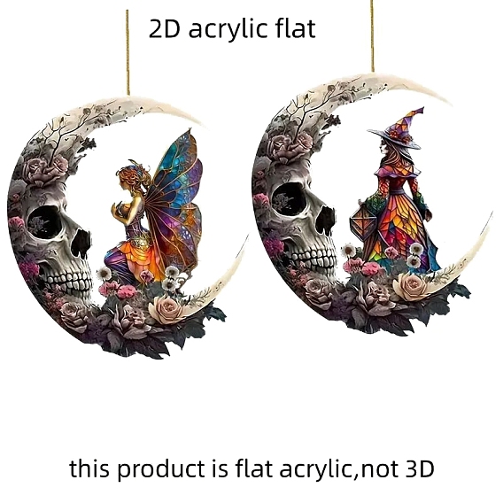 Хэллоуин череп луна акриловая подвеска для автомобиля украшение, Подвесные украшения для внутреннего зеркала заднего вида автомобиля