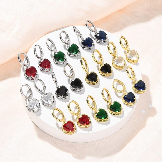 Серьги-кольца в форме сердца из латуни и стекла ко Дню святого Валентина, без свинца и без кадмия, долговечный, стойки покрытие