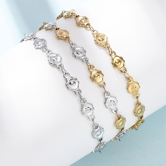 304 из нержавеющей стали цепи браслеты, звеньевые цепи для женщин, цветок