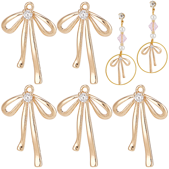 6 пары латунных подвесок с микропаве из прозрачного кубического циркония, с открытыми кольцами прыжковых, без никеля , бантом