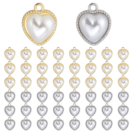 50Pcs 2 Colors Alloy Resin Pendants, Heart Charm