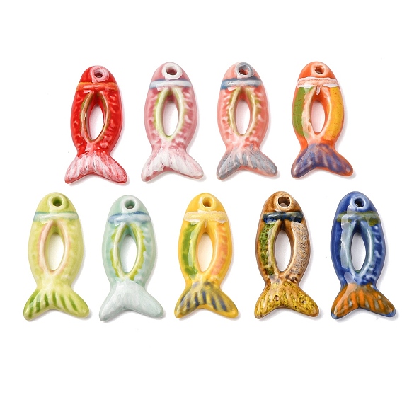 Handmade Porcelain Big Pendants, Hand Painted, Famille Rose Porcelain, Fish Charms