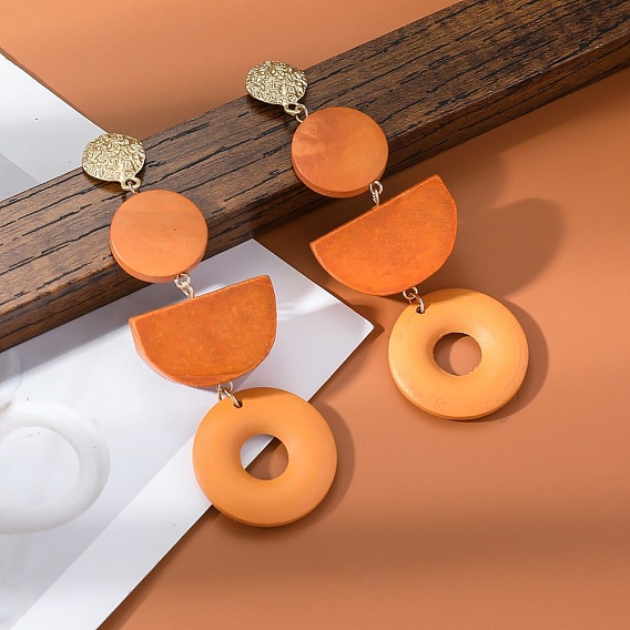 Деревянные болтаться серьги, кольцо с плоским кругом и полукругом, золотые