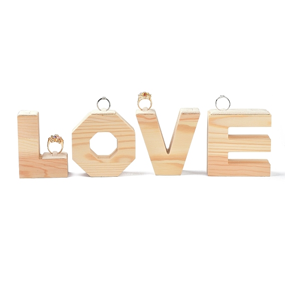 Présentoirs à anneaux en bois, de velours, mot d'amour
