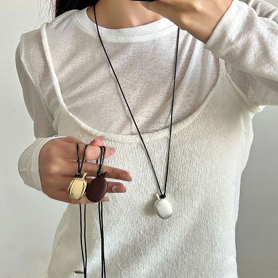 Кулон в форме винного кувшина из сплава, черный вощеный шнурок, регулируемая длинная цепочка для женщин