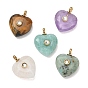 Natural Stone Faceted Pendants, Heart Charms with 304 Stainless Steel Crystal Rhinestone Findings, Ion Plating(IP), Real 14K Gold Plated
