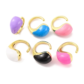 Brass Open Cuff Rings, Teardrop Enamel for Women, Lead Free & Cadmium Free, Real 18K Gold Plated