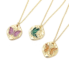 Brass Enamel Cable Chain Butterfly Pendant Necklaces, Golden