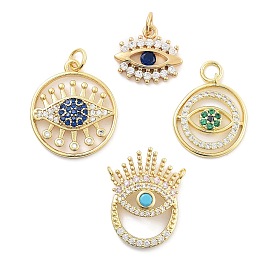 Evil Eye Rack Plating Brass Micro Pave Cubic Zirconia Pendants, Long-Lasting Plated, Lead Free & Cadmium Free