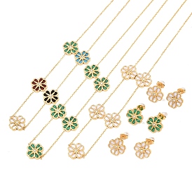 304 Колье и серьги-гвоздики из нержавеющей стали с цепочками из смоляных цветочных звеньев, золотые, ионное покрытие (ip)