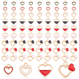 90Pcs 9 Style Alloy Enamel Pendants, Light Gold, Heart