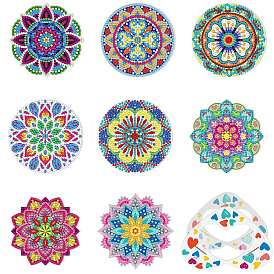 DIY Mandala Pattern Diamond Painting Coaster Kits, Including Resin Rhinestones, Pen, Tray & Glue Clay