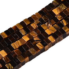 Natural Tiger Eye Beads Strands, Faceted, Square