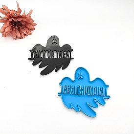 DIY Halloween Themed Pendant Silicone Molds, Resin Casting Molds, Ghost with Word Trick or Treat