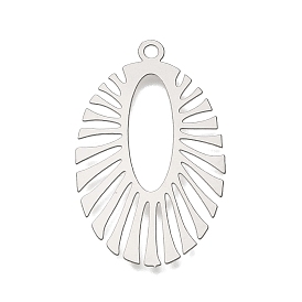 201 Stainless Steel Pendants, Oval with Fan Pattern Charms, Etched Metal Embellishments