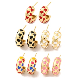 Brass & Enamel Heart Stud Earrings for Women, Lead Free & Cadmium Free, Real 18K Gold Plated