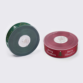 Polyester Printed Grosgrain Ribbons, Christmas Tree and Word Merry Christmas