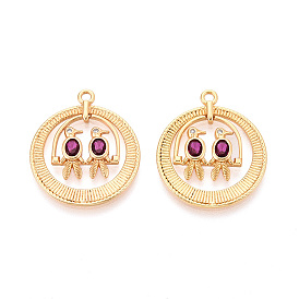 Латунные микро проложить кубического циркония подвески, Плоский круглый и птичий, без никеля , долговечный