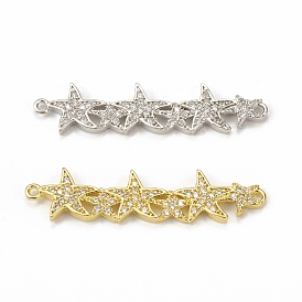 Brass Micro Pave Clear Cubic Zirconia Connector Charms, Starfish Links