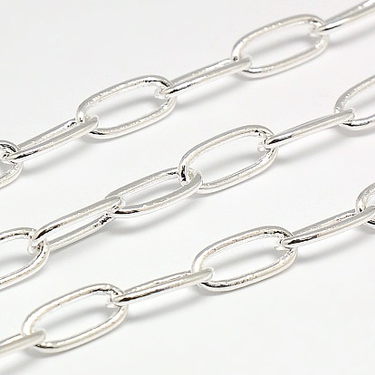 Electroplate Brass Paperclip Chains, Drawn Elongated Cable Chains, Soldered, with Spool, Flat Oval