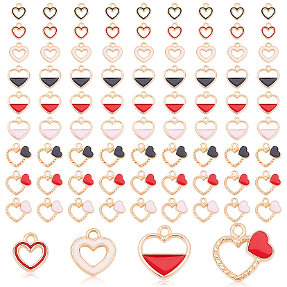 90Pcs 9 Style Alloy Enamel Pendants, Light Gold, Heart