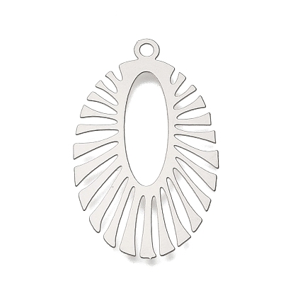 201 Stainless Steel Pendants, Oval with Fan Pattern Charms, Etched Metal Embellishments