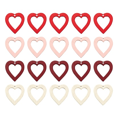 80Pcs 4 Colors Painted Poplar Wood Pendants, Valentine Theme, Heart