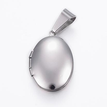 304 Stainless Steel Locket Pendants, Photo Frame Charms for Necklaces, Oval