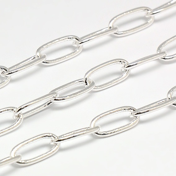 Electroplate Brass Paperclip Chains, Drawn Elongated Cable Chains, Soldered, with Spool, Flat Oval