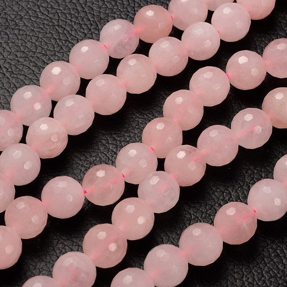 Brins de pierres fines, jour de la mère des perles de cadeau , facettes (128 facettes) rondes, quartz rose, 10mm, Trou: 1mm, 14 pouce, 37 pcs / chapelet