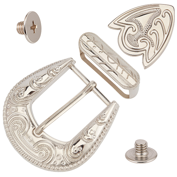 Belt Zinc Alloy Buckle Sets, include Roller Buckle, Rectangle Slider Charm, Zipper Stopper with Screw