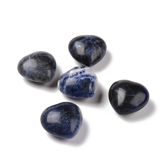 Natural Sodalite Heart Love Stone, Pocket Palm Stone for Reiki Balancing