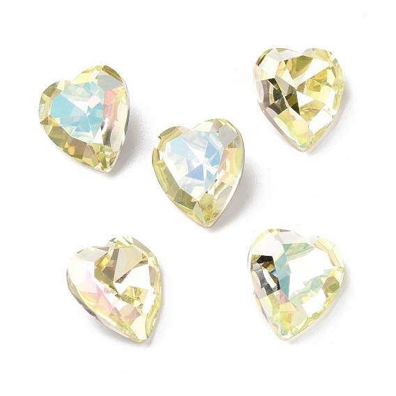 Glass Rhinestone Cabochons, Pointed Back & Back Plated, Heart