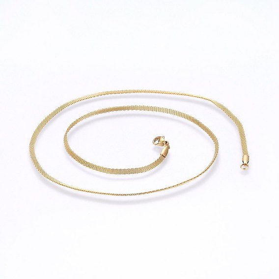 304 Stainless Steel Mesh Chain Necklaces, with Lobster Claw Clasps