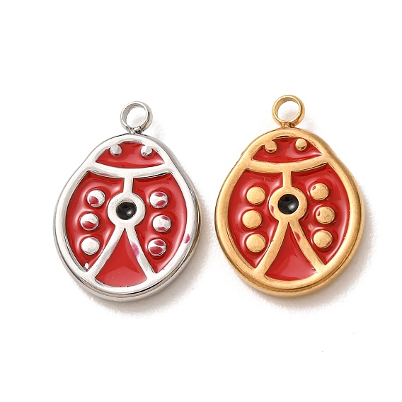 304 acier inoxydable émail pendentifs, charmes coccinelle