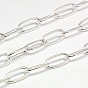 Electroplate Brass Paperclip Chains, Drawn Elongated Cable Chains, Soldered, with Spool, Flat Oval