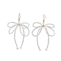 Glass Bugle Beaded Dangle Earring, with Shell Pearl Beads, Brass Earring Hooks, Bowknot