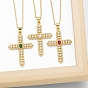 Brass Micro Pave Cubic Zirconia Pendant Necklaces, with Plastic Bead, Cross