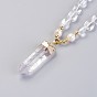 Gemstone and Natural Quartz Crystal Pendant Necklaces, with Pearl and Brass Findings, Bullet