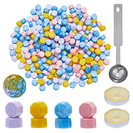 400шт восьмиугольные частицы сургуча, с ложкой из нержавеющей стали ПК, свечами из ПК и пинцетом из железного бисера из ПК., для ретро печать печать