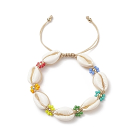 Bracelets de perles tressées en coquille de cauri naturel et fleur de graine de verre pour femmes