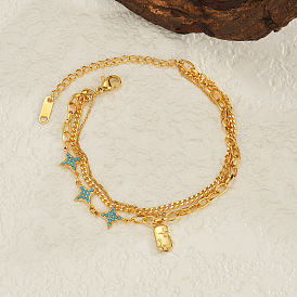 304 Mehrreihige Armbänder aus Edelstahl mit Strasssteinen für Damen, golden