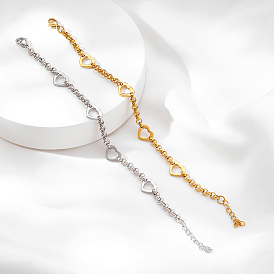 304 Stainless Steel Hollow Heart Link Chain Bracelets for Women