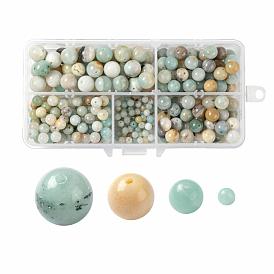 340 pcs 4 tailles perles d'amazonite de fleurs naturelles, ronde