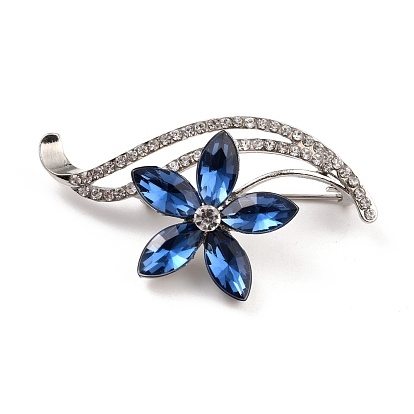 Flower Alloy Rhinestone Brooch, Exquisite Lapel Pin for Girl Women, Platinum