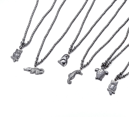 Non-magnetic Synthetic Hematite Necklaces, with Magnetic Clasps, Buddha and Animal