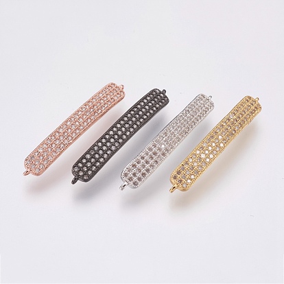 Brass Micro Pave Cubic Zirconia Links, Lead Free & Cadmium Free, Rectangle